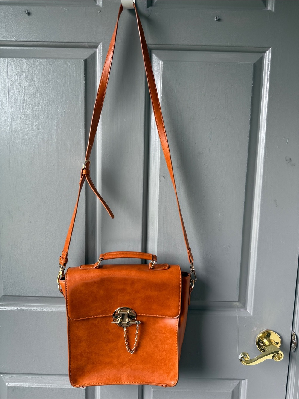 Vintage Tan Leather Crossbody Satchel -Bags